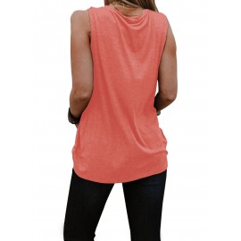 Coconut Tree & Anchor Print Tank Top, Casual Crew Neck Sleeveless Summer Tank Top, Women's Clothing