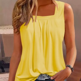 Square Neck Tank Top, Loose Casual Top For Summer & Spring, Women's Clothing