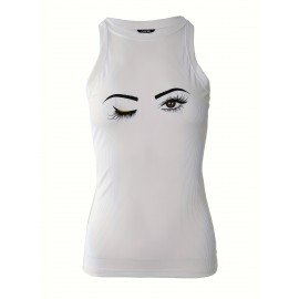 Women's Tank Top Eye Print Lashes Graphic O Neck Tunic Cami Top