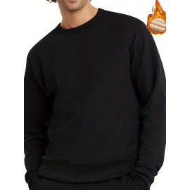 Men's Fleece Lined Crew Neck Sweatshirt For Men Solid Sweatshirts For Winter Fall Long Sleeve Tops