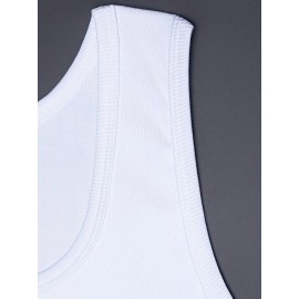 Cotton Blend Men's Solid Tank Top, Casual Comfy Vest For Summer, Men's Sleeveless Shirts Clothing Top Gym Training Workout