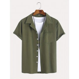 Men's 2Pcs Outfits, Casual Lapel Button Up Short Sleeve Shirt And Drawstring Pants Set For Summer, Men's Clothing For Daily Leisure Loungewear Vacation Resorts