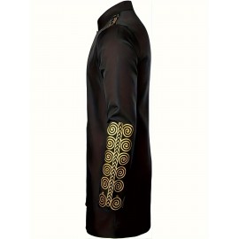 Men's Traditional Long Sleeve Casual African Lightweight Long Shirt, Cheongsam Collar Style