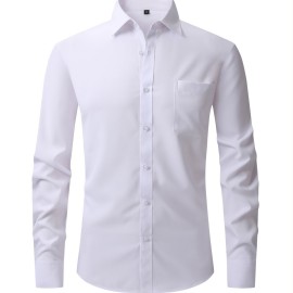 Men's Dress Shirt, Long Sleeve Button Down Lapel Slim Fit Classic Shirt For Business Best Sellers