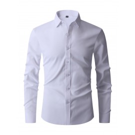 Classic Design Shirt, Men's Semi-formal Button Up Lapel Long Sleeve Shirt For Spring Summer Business