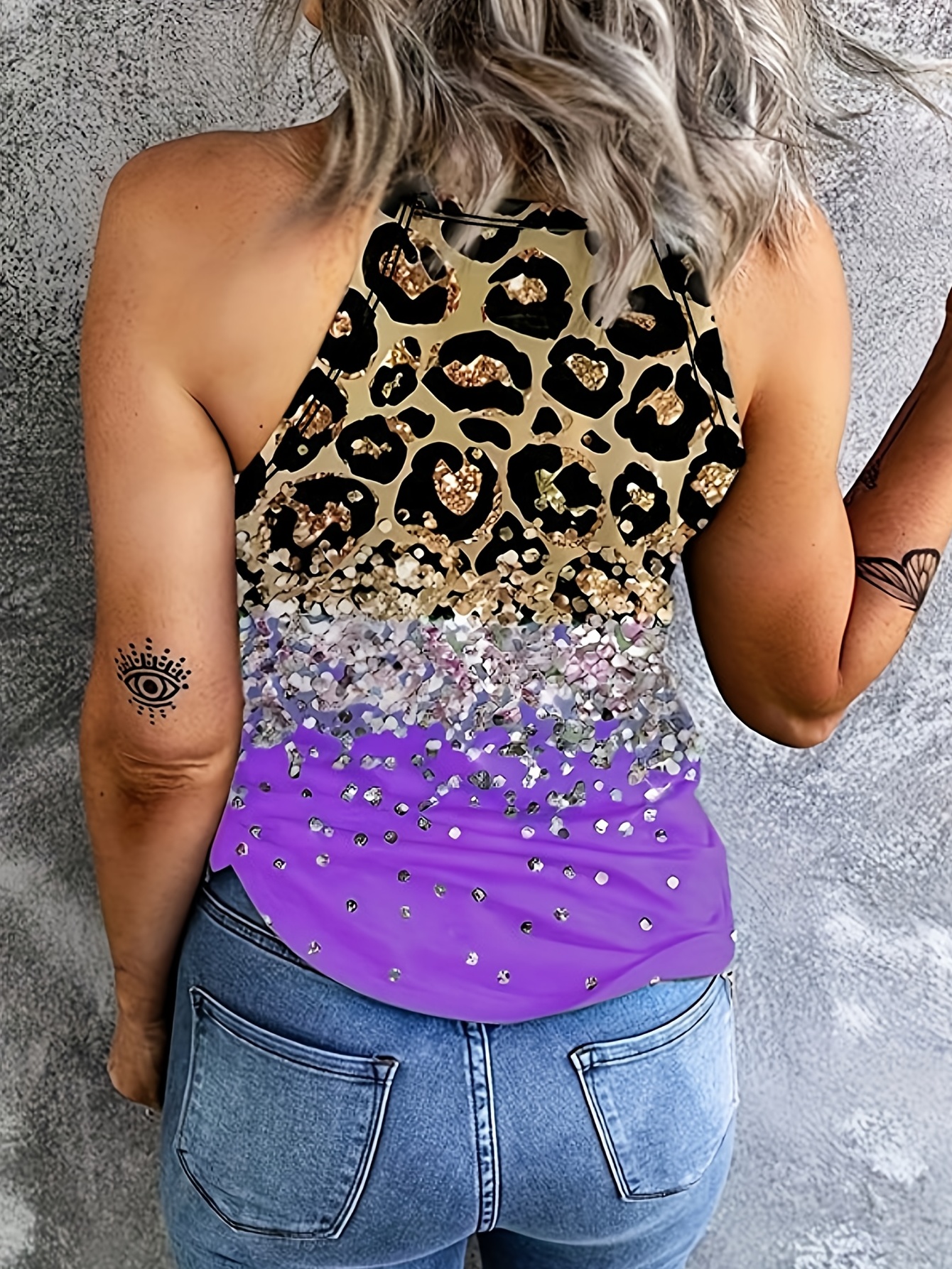 leopard print halter tank top casual sleeveless tank top for summer womens clothing details 1