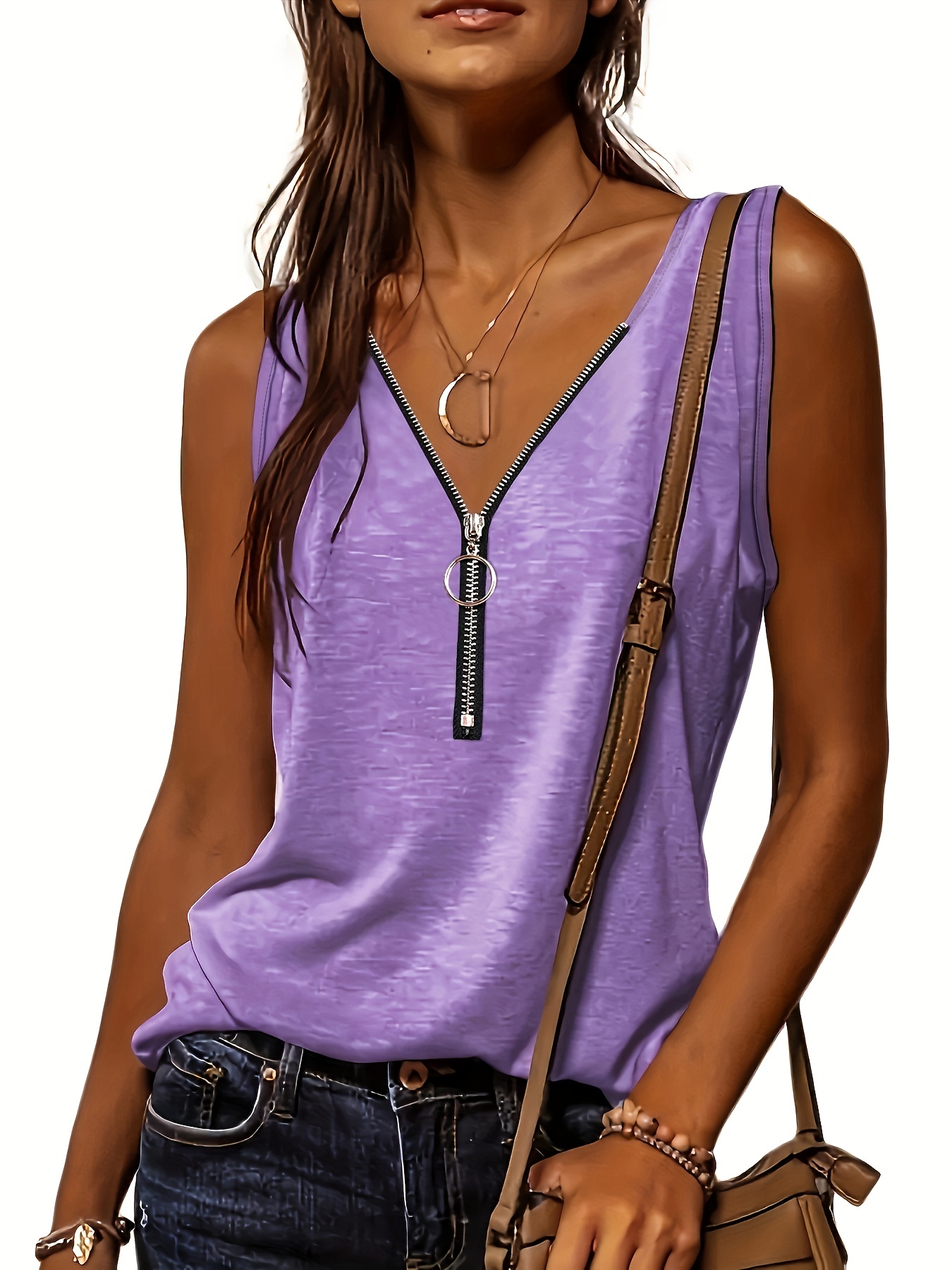 half zip solid tank top casual sleeveless summer tank top womens clothing details 24