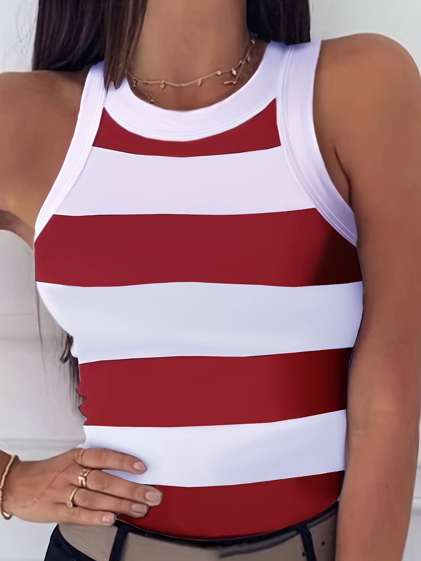 slim striped tank top sleeveless crew neck tank top casual every day tops womens clothing details 9