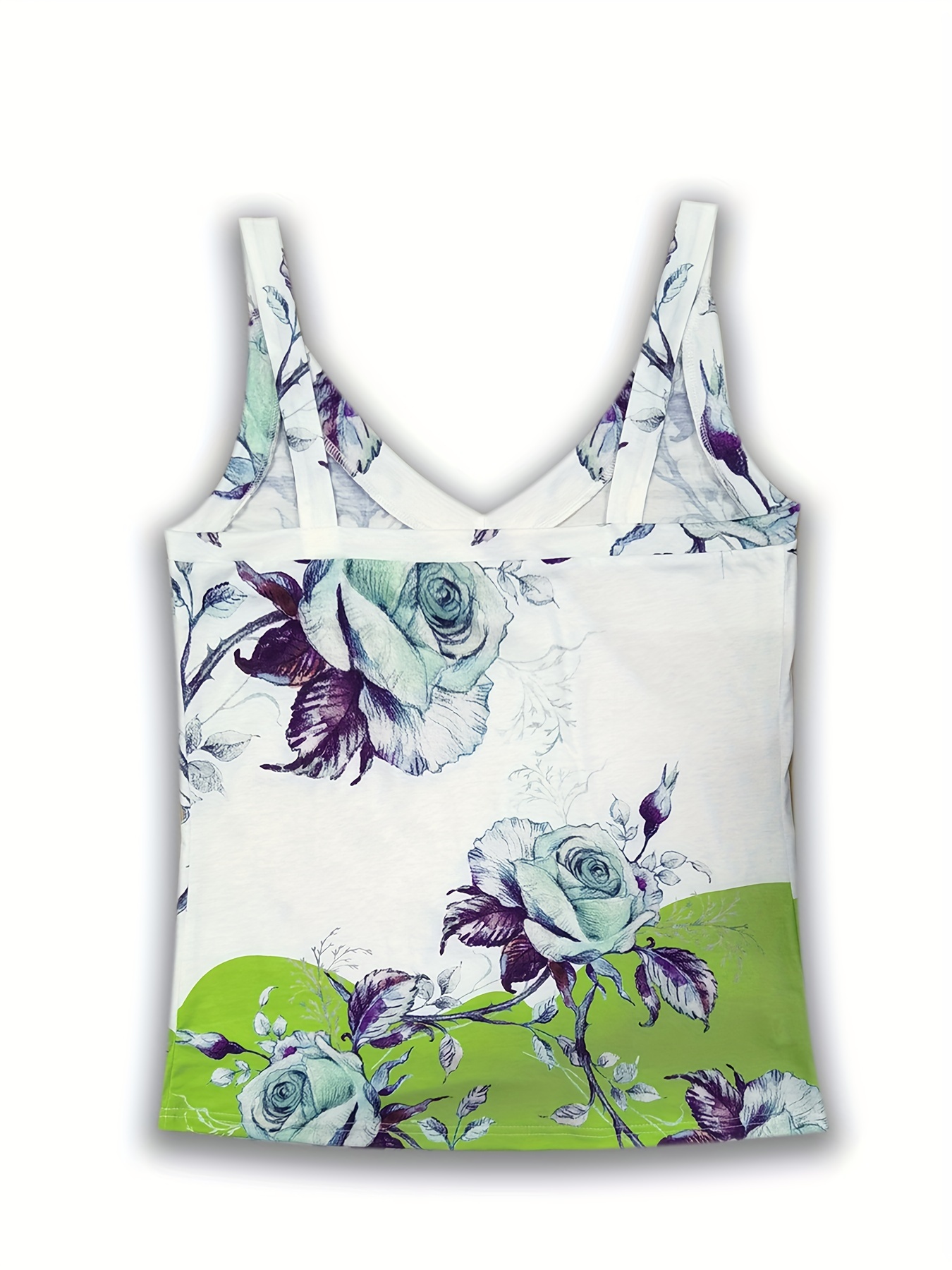 floral print v neck wide strap top casual sleeveless cami top for summer womens clothing details 1