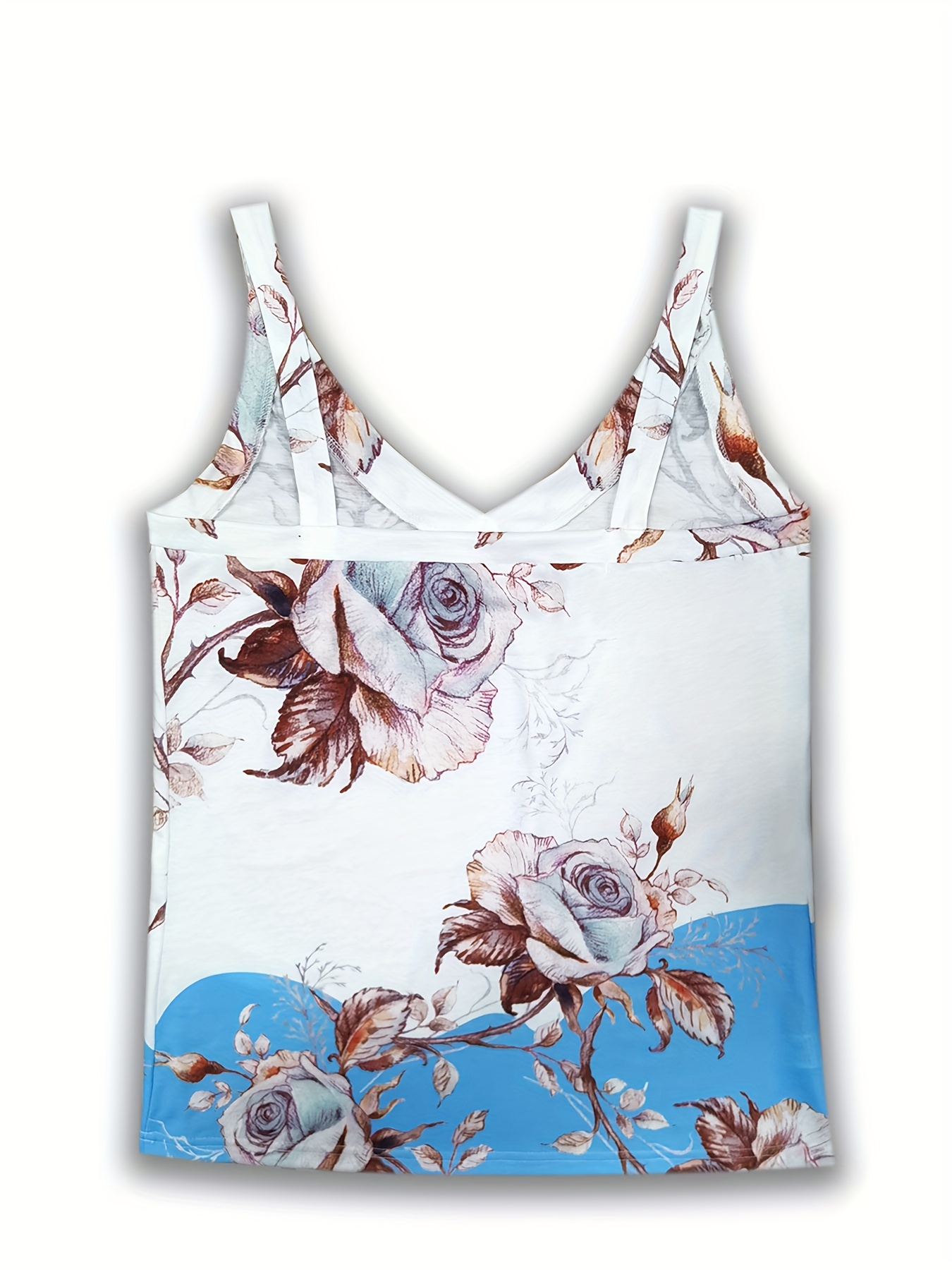 floral print v neck wide strap top casual sleeveless cami top for summer womens clothing details 4