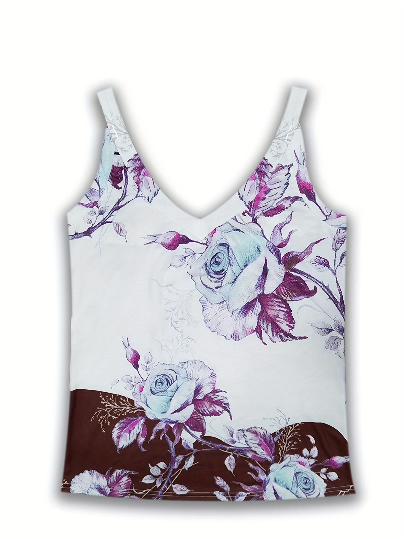 floral print v neck wide strap top casual sleeveless cami top for summer womens clothing details 14