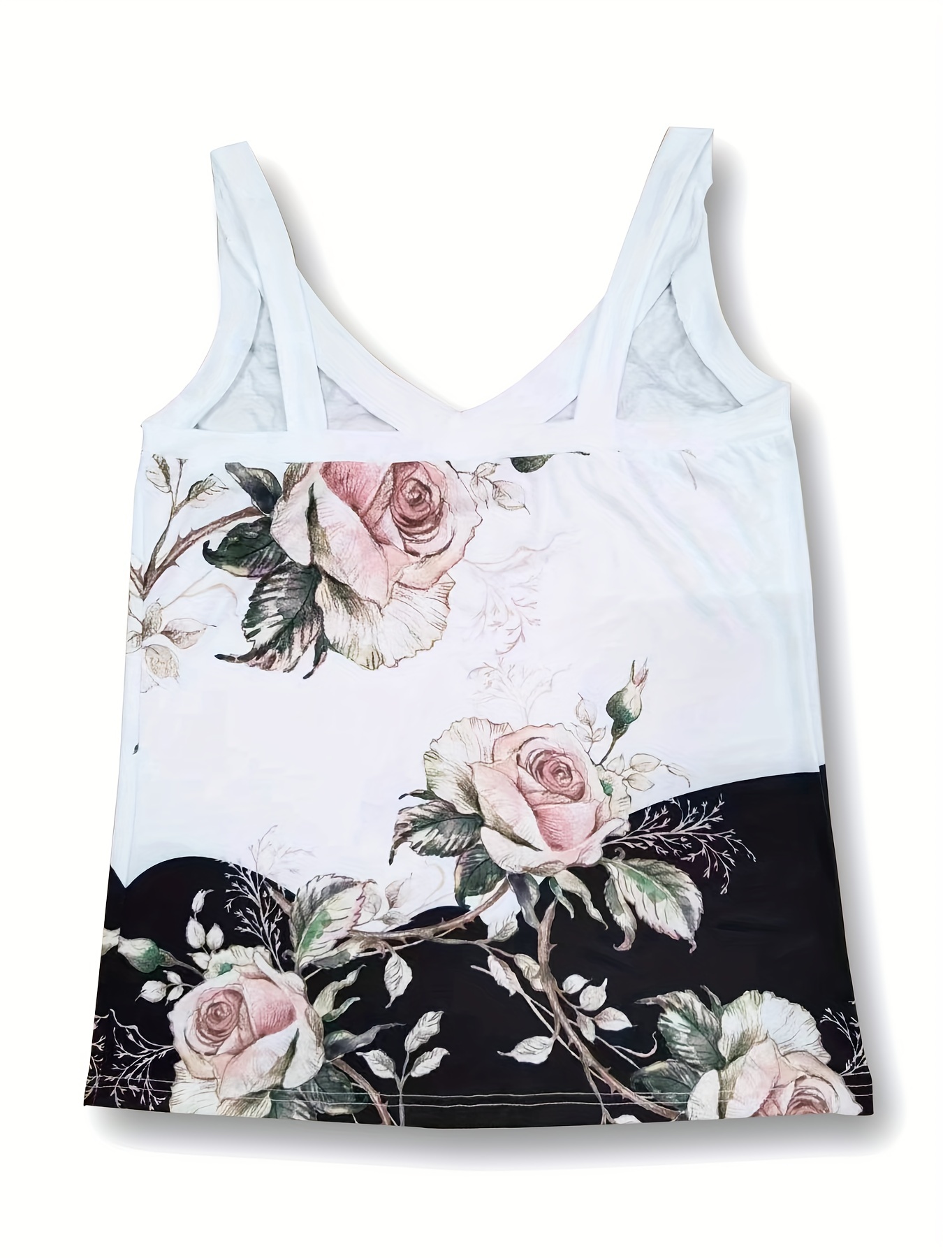 floral print v neck wide strap top casual sleeveless cami top for summer womens clothing details 18