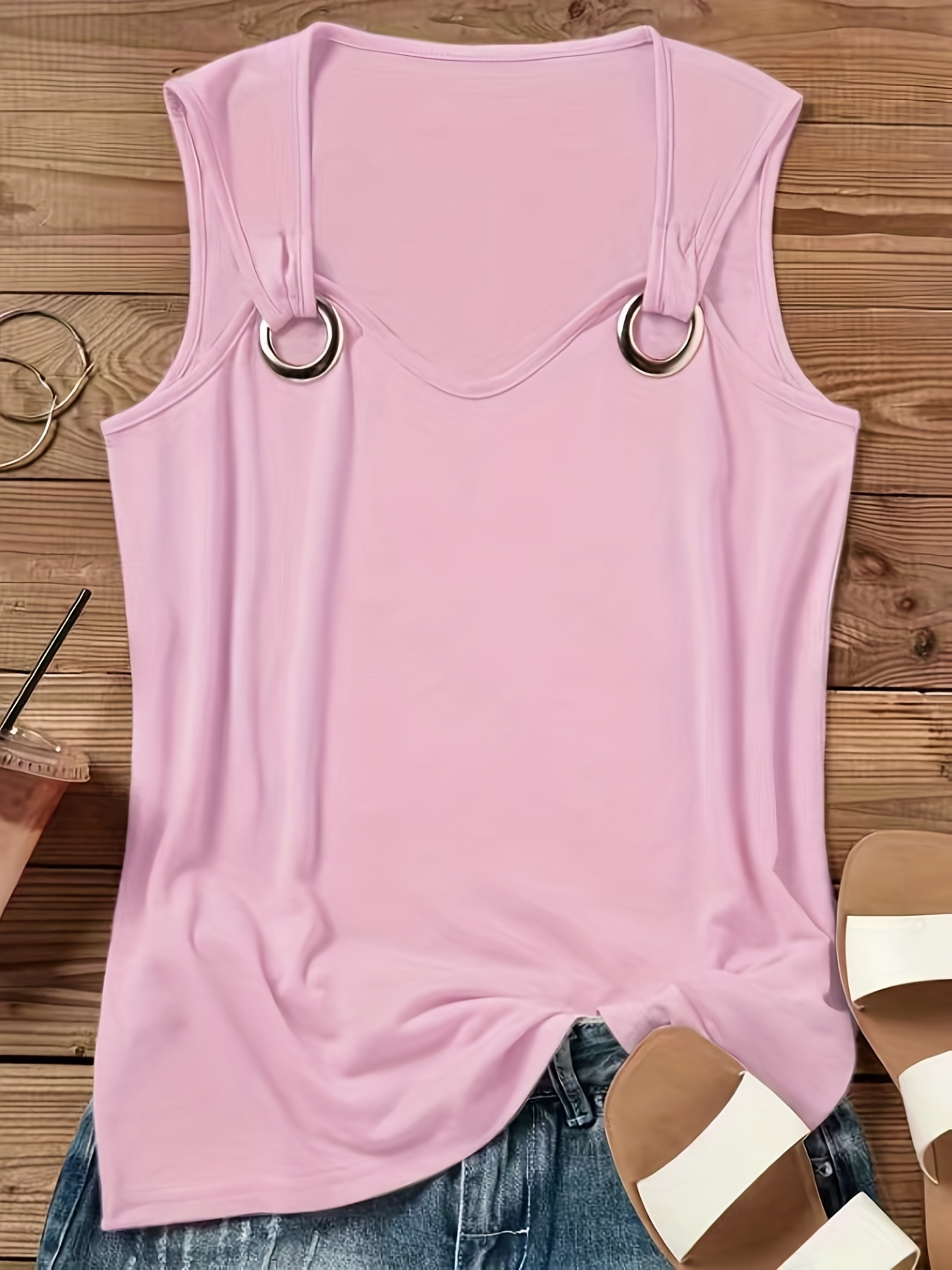 solid crew neck tank top casual sleeveless tank top for summer womens clothing details 11