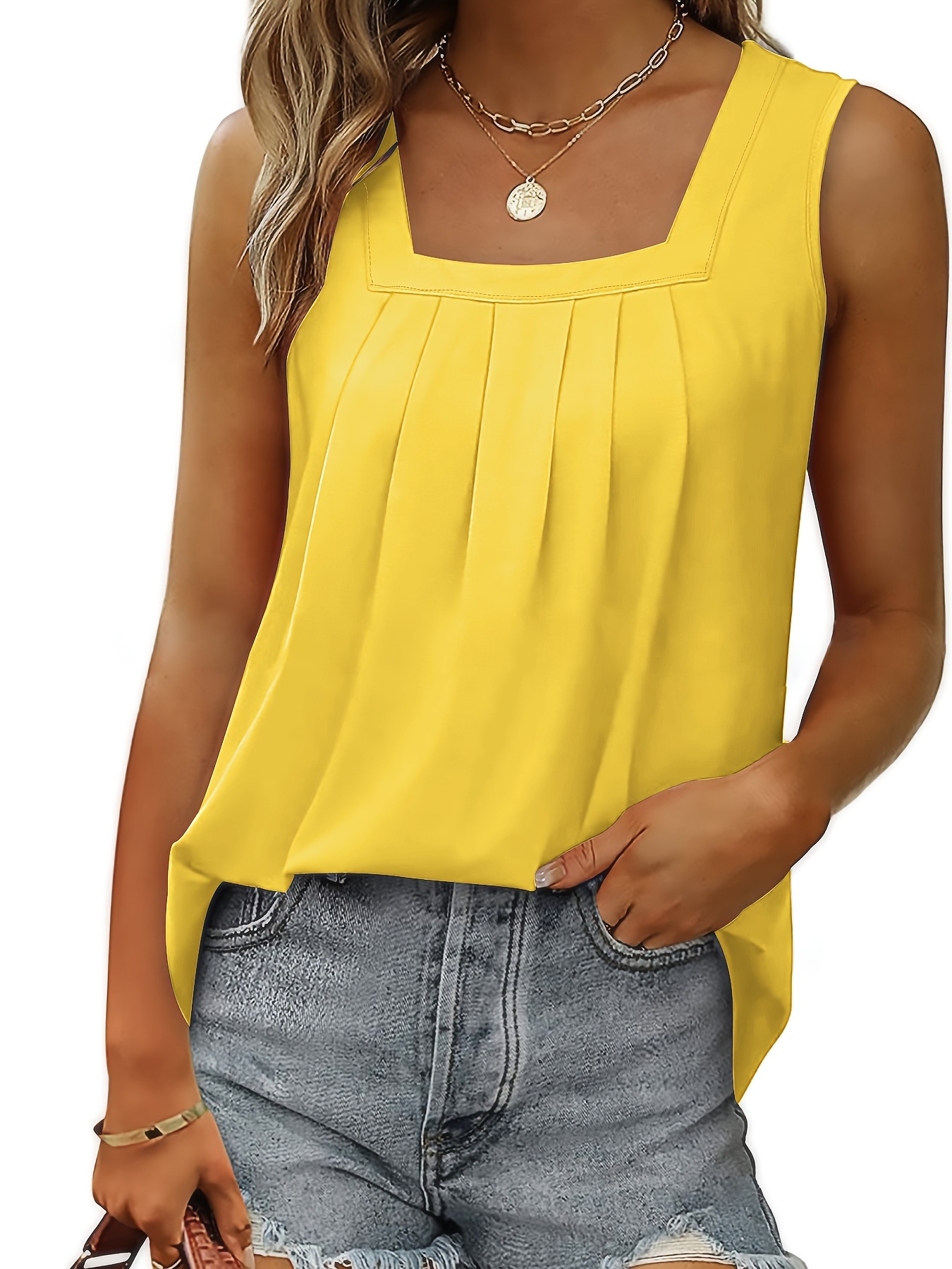 square neck tank top loose casual top for summer spring womens clothing details 35