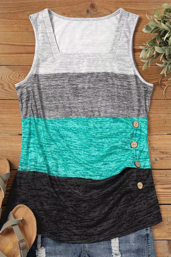 striped print square neck tank top casual sleeveless tank top for sumer womens clothing details 5