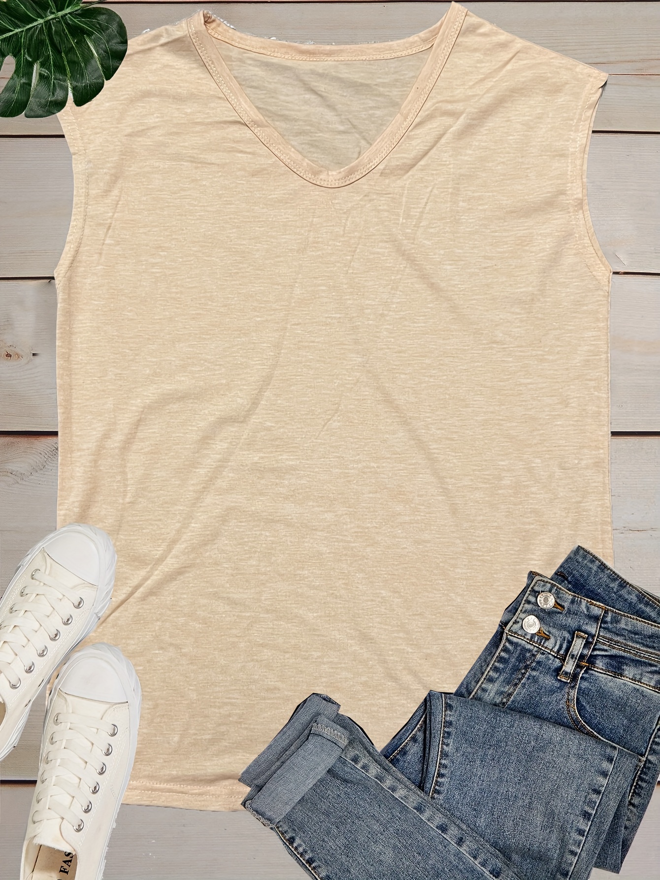 solid v neck tank top casual cap sleeve tank top for summer womens clothing details 5