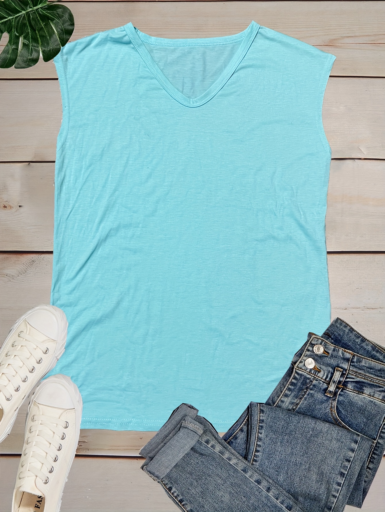 solid v neck tank top casual cap sleeve tank top for summer womens clothing details 7