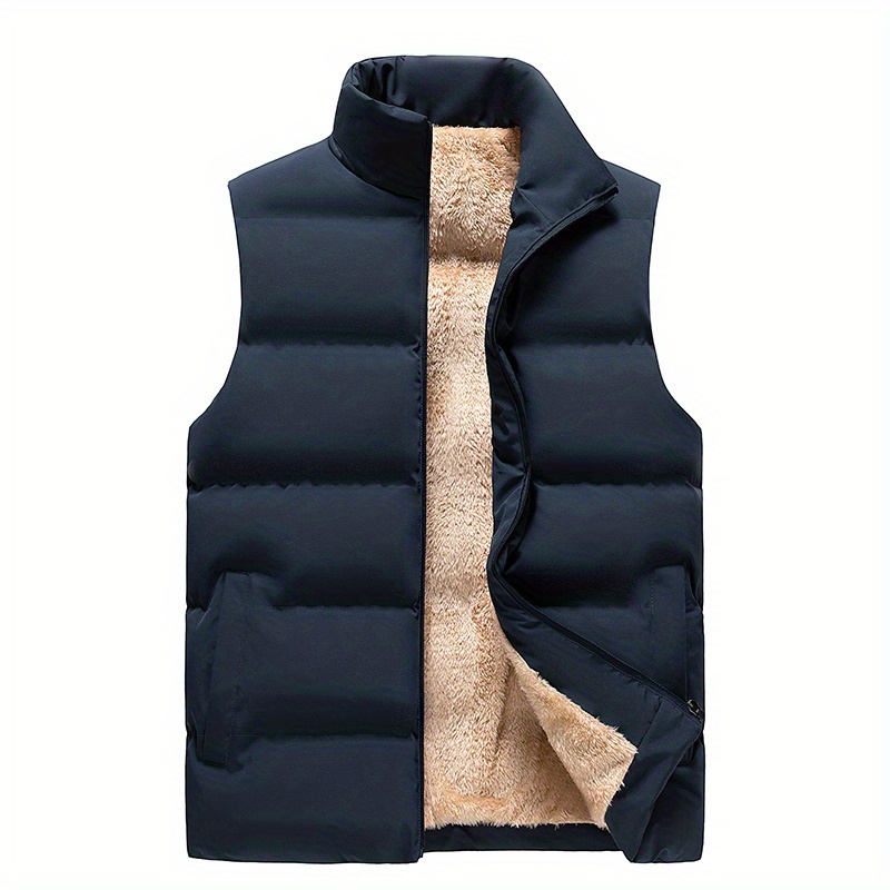 vest, mens warm fleece stand collar winter vest for outdoor activities details 7