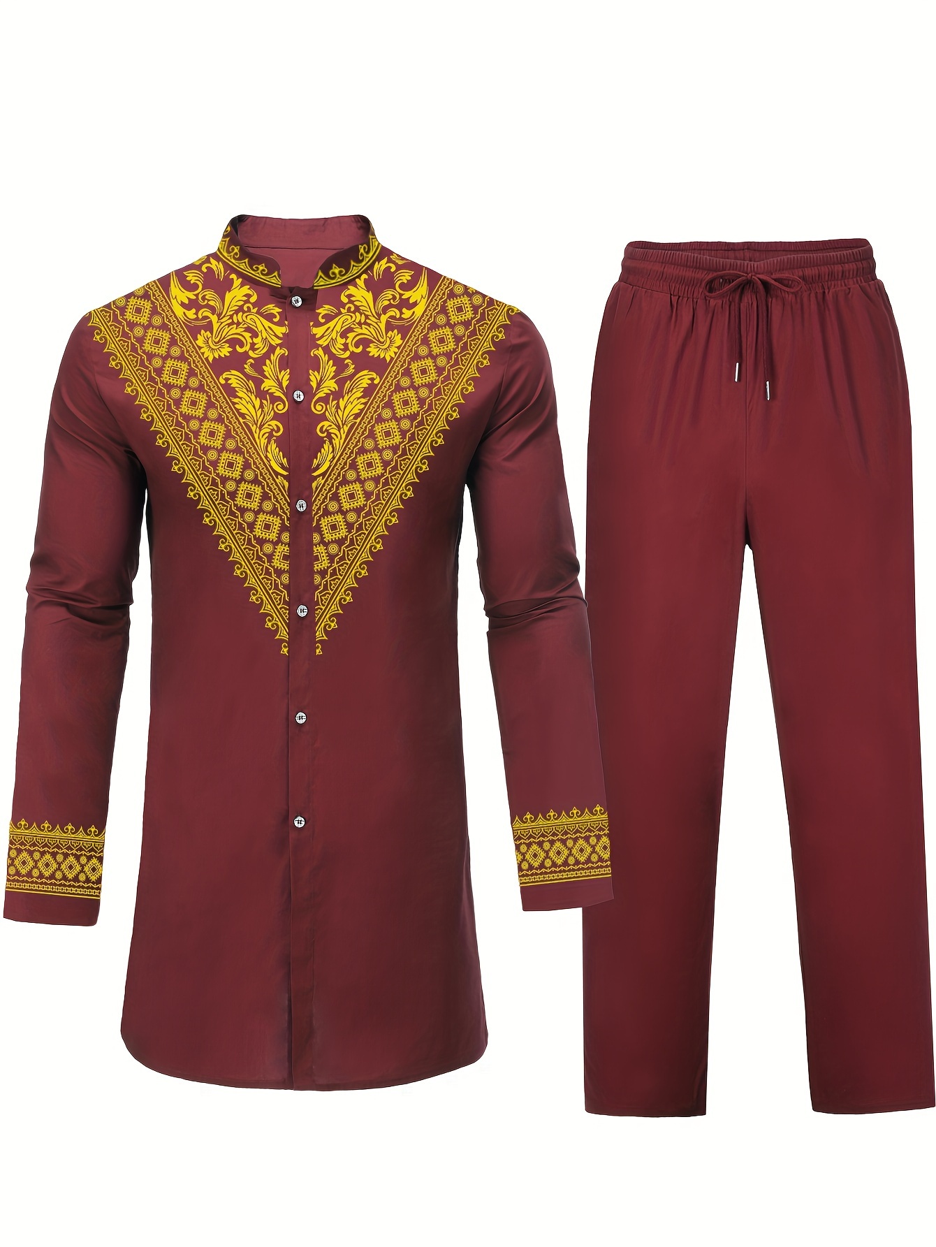 mens 2pcs african outfits suits mens african traditional luxury pattern long sleeve dashiki shirt pant set details 25