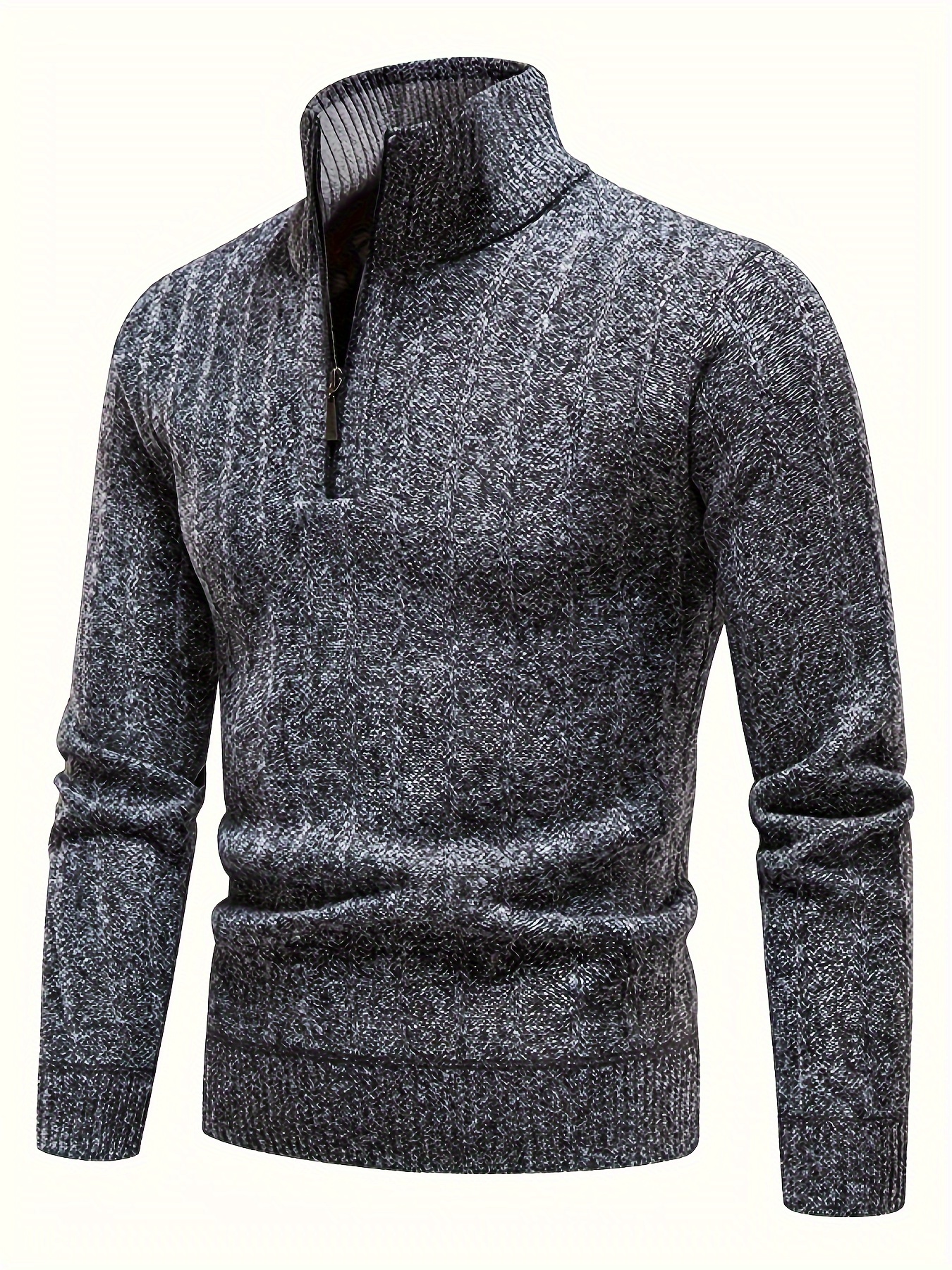 turtle neck with zipper knitted texture sweater mens casual warm solid color mid stretch pullover sweater for fall winter details 12