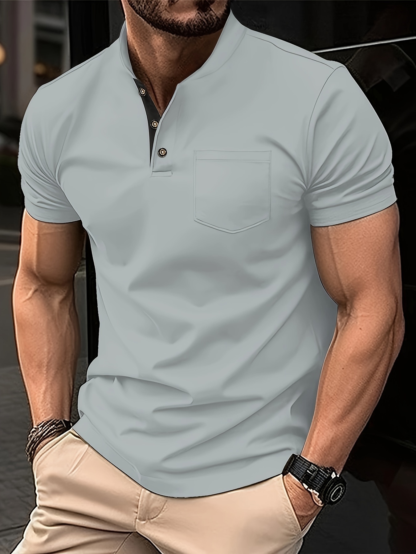 breathable regular fit golf shirt mens casual v neck t shirt short sleeve for summer mens clothing details 16