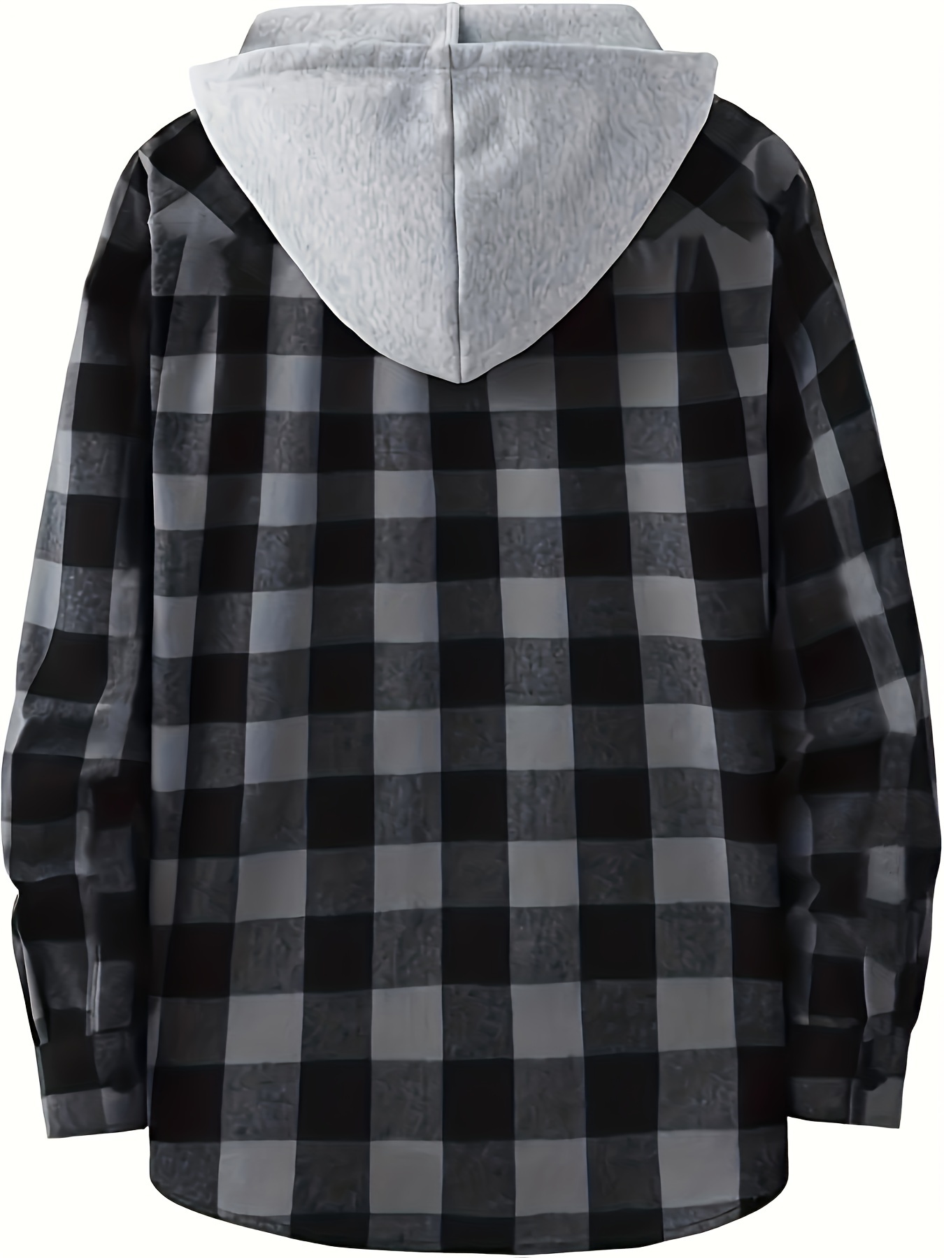 plaid pattern mens long sleeve hooded shirt with chest pocket drawstring mens casual spring fall clothing details 6