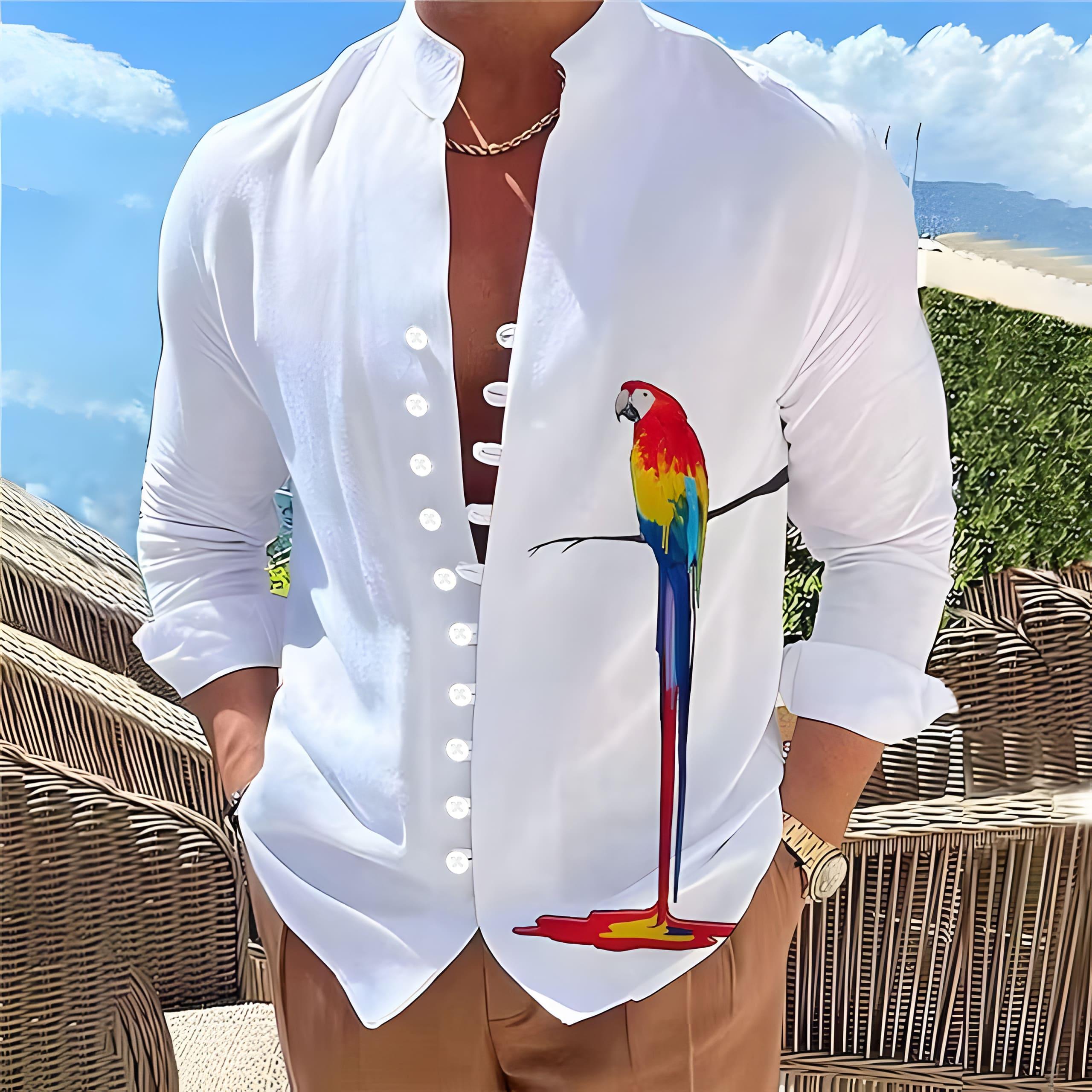 parrot 3d pattern print mens casual long sleeve shirt mens shirt for spring summer autumn tops for men details 0